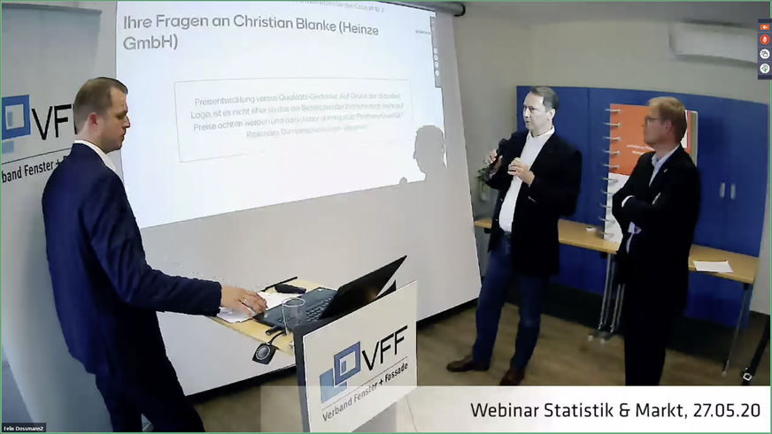 Christian Blanke, Holger Lipp und VFF-GF Frank Lange während des Webinars.