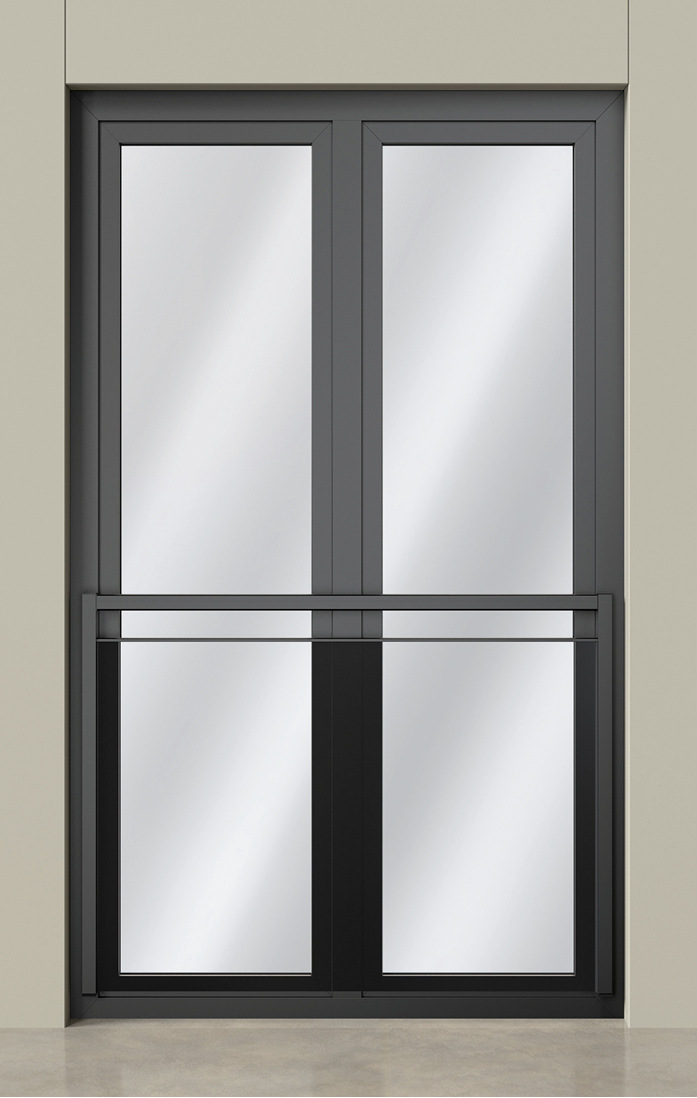 Zweiteiliges, bodentiefes Fensterelement der neuen Schüco FocusIng Serie in Kombination mit einer Absturzsicherung.