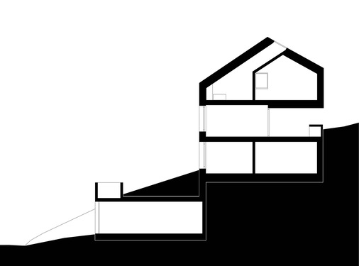 Schnitt durch die Garage. Im Dachgeschoss leitet ein Schacht das Licht eines Fensters auf der nördlichen Dachseite in einen Raum auf der Südseite des Hauses. - © Foto: juri troy architects