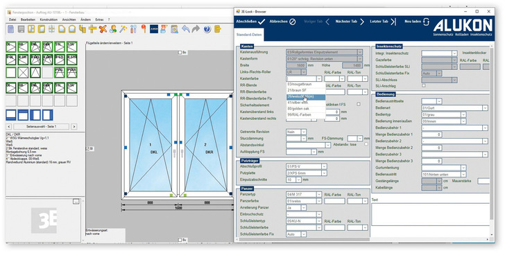 Screenshot 3E-Look Aufruf der Alukon Bestellplattform und Alukon Online-Konfiguration - © Foto: 3E Software Solutions