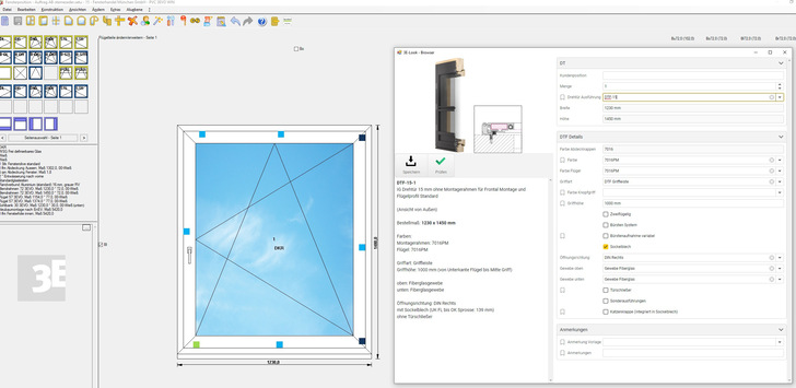 Die Elemente werden direkt bei der Erfassung im Stemeseder-Konfigurator online konfiguriert und in 3E-LOOK integriert.  Die weitere Bearbeitung mit Preisen und allen erforderlichen kaufmännischen und technischen Informationen erfolgt effizient und papierlos im Auftrag in 3E-LOOK. - © 3E Datentechnik